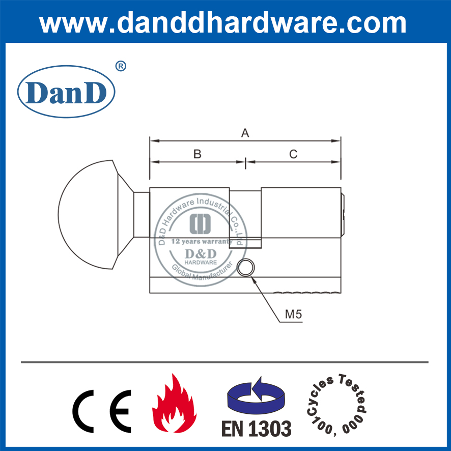 高安全性欧元榫眼锁缸，带拇指-DDLC005