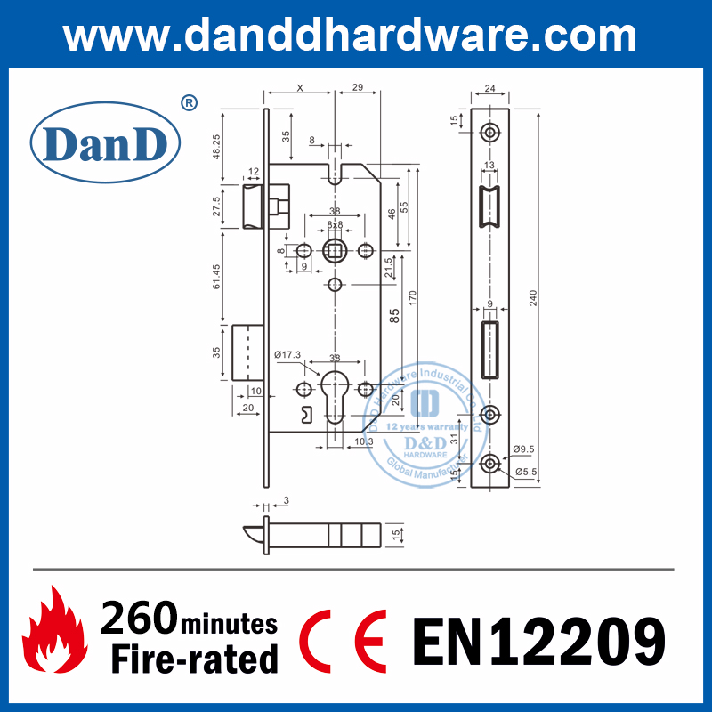 CE标记耐火榫眼商业门锁 - DDML026-4585