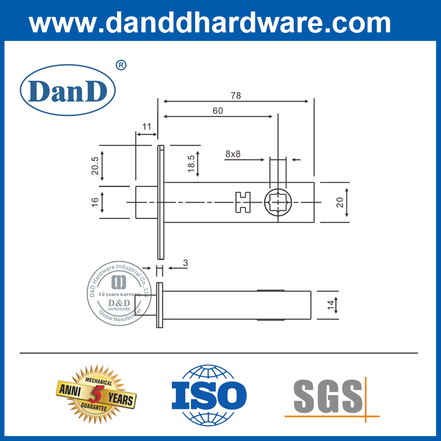 新设计实心黄铜WC Deadbolt用于商用门-DDML033