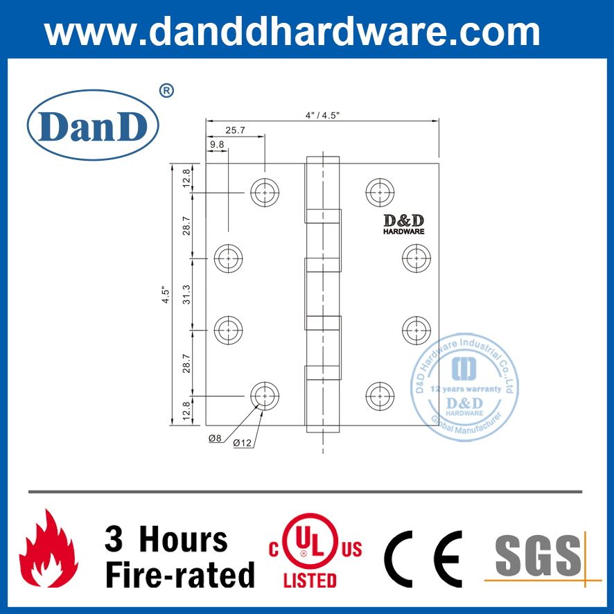 UL不锈钢201重型铰链用于火门DDSS004-FR